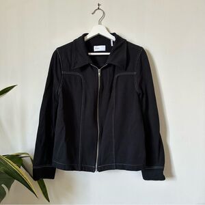 BLDWN Layne Zip Jacket Black Contrast Stitch Cotton Jacket Size L